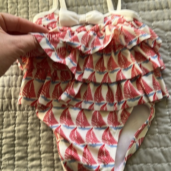 JANIE and JACK ~ Girls Ruffled Sail Boat One Piece Bathing Suit 3-6 Months - Picture 3 of 7